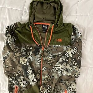 The North Face Olive & Camo Jacket with Orange Logo